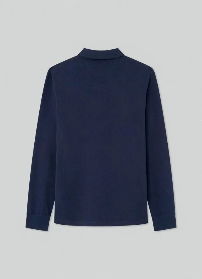 Men Slim Fit Long Sleeve Polo Navy Hackett London Polo Shirts