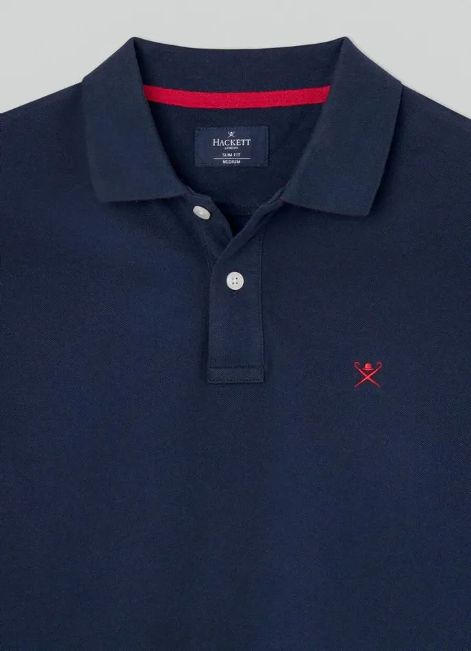Men Slim Fit Long Sleeve Polo Navy Hackett London Polo Shirts