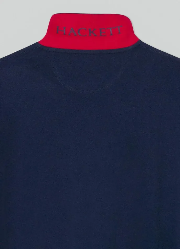 Men Slim Fit Long Sleeve Polo Navy Hackett London Polo Shirts