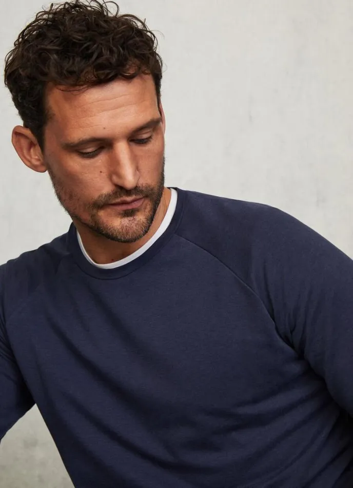 Men Slim Fit Long Sleeve TShirt Navy Hackett London Homewear