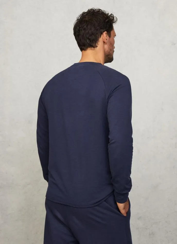 Men Slim Fit Long Sleeve TShirt Navy Hackett London Homewear