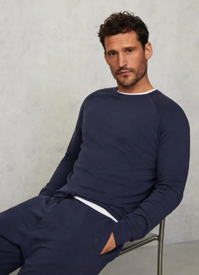 Men Slim Fit Long Sleeve TShirt Navy Hackett London Homewear