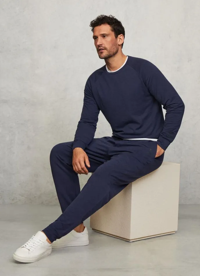 Men Slim Fit Long Sleeve TShirt Navy Hackett London Homewear