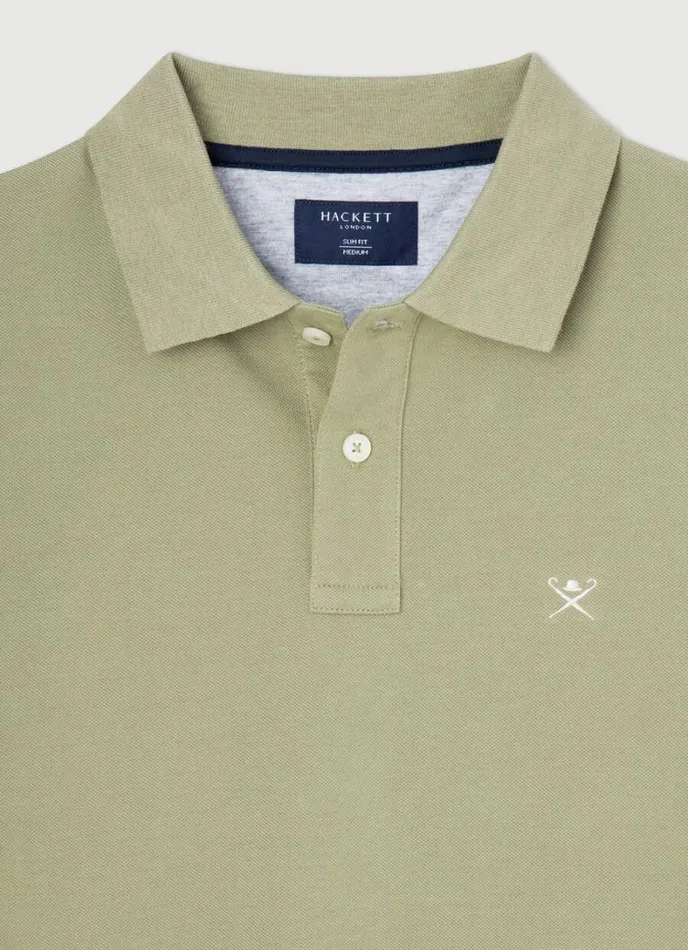 Men Slim Fit Pique Polo Shirt Seagrass Green Hackett London Polo Shirts