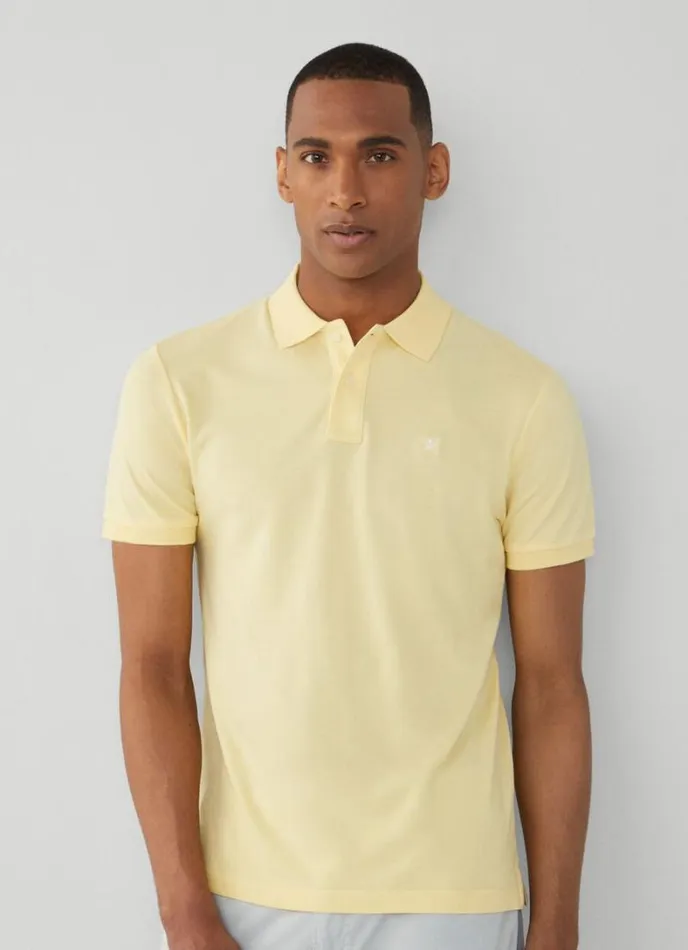 Men Slim Fit Pique Polo Shirt Soft Yellow Hackett London Polo Shirts