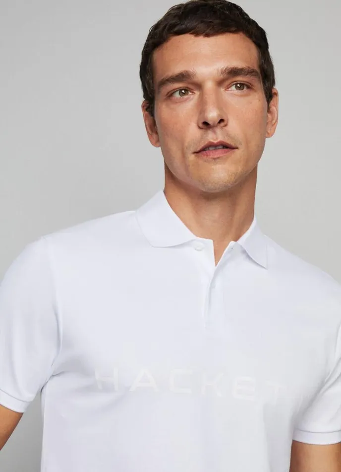 Men Slim Fit Stretch Polo Shirt White Hackett London Polo Shirts