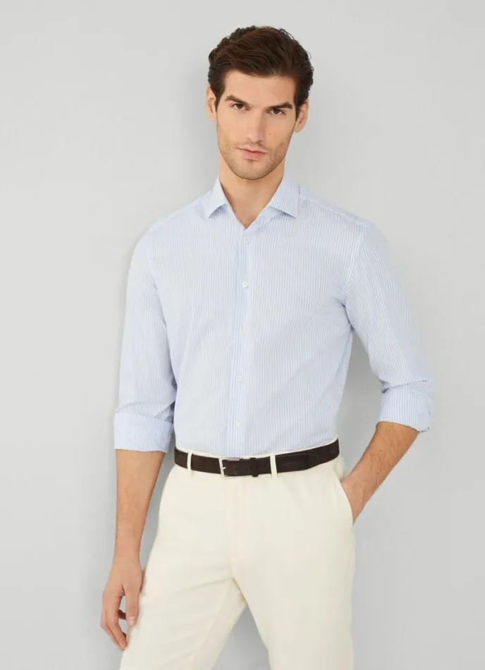 Men Slim Fit Striped Poplin Shirt Whiteblue Hackett London Shirts