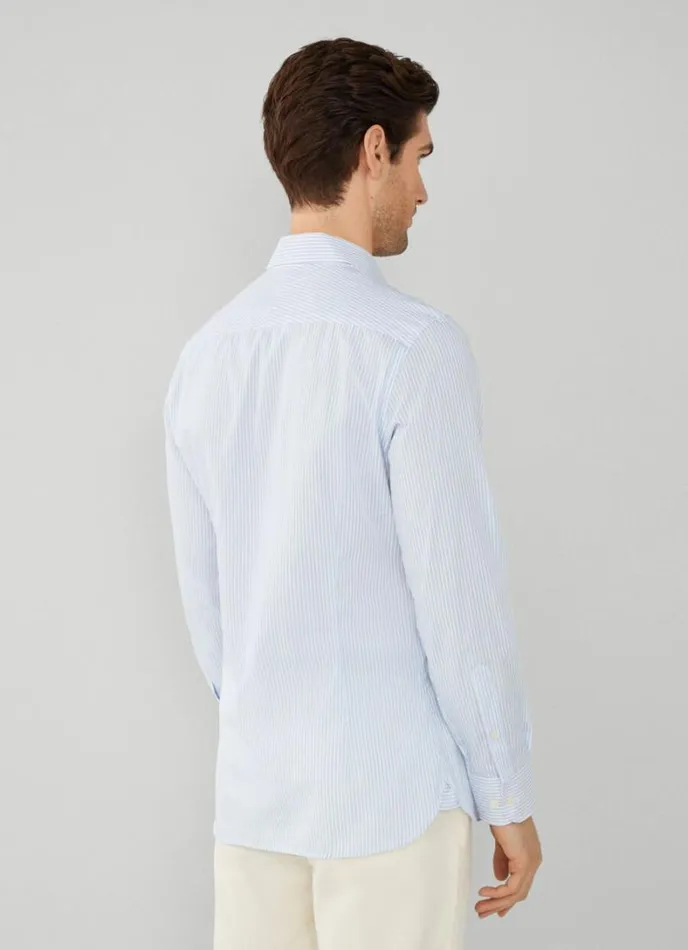 Men Slim Fit Striped Poplin Shirt Whiteblue Hackett London Shirts