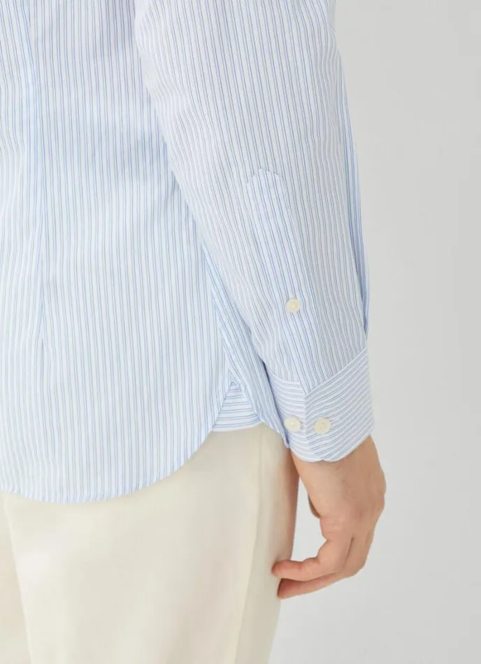 Men Slim Fit Striped Poplin Shirt Whiteblue Hackett London Shirts