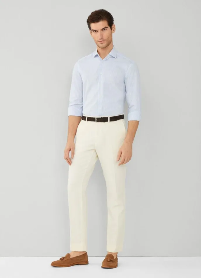Men Slim Fit Striped Poplin Shirt Whiteblue Hackett London Shirts