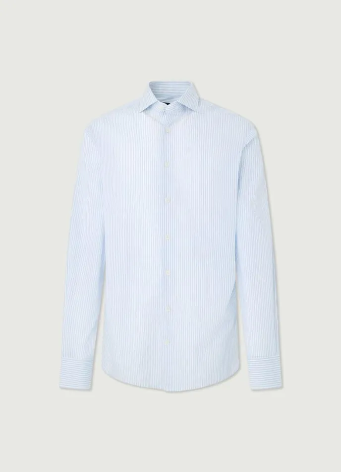 Men Slim Fit Striped Poplin Shirt Whiteblue Hackett London Shirts
