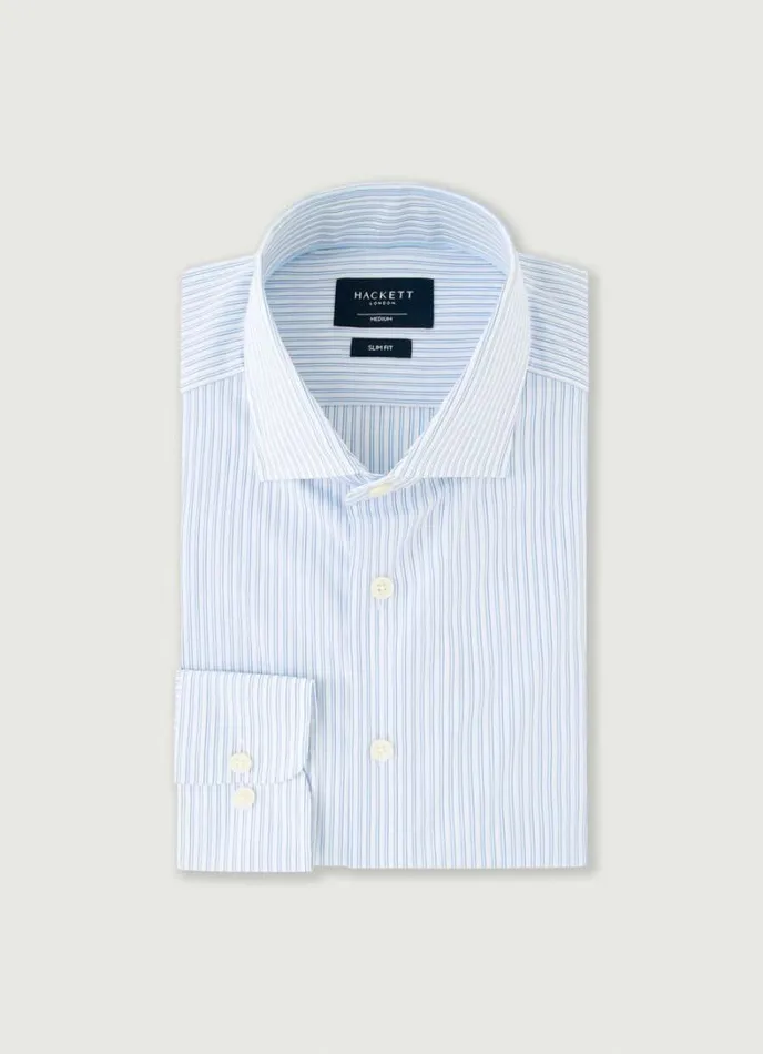 Men Slim Fit Striped Poplin Shirt Whiteblue Hackett London Shirts