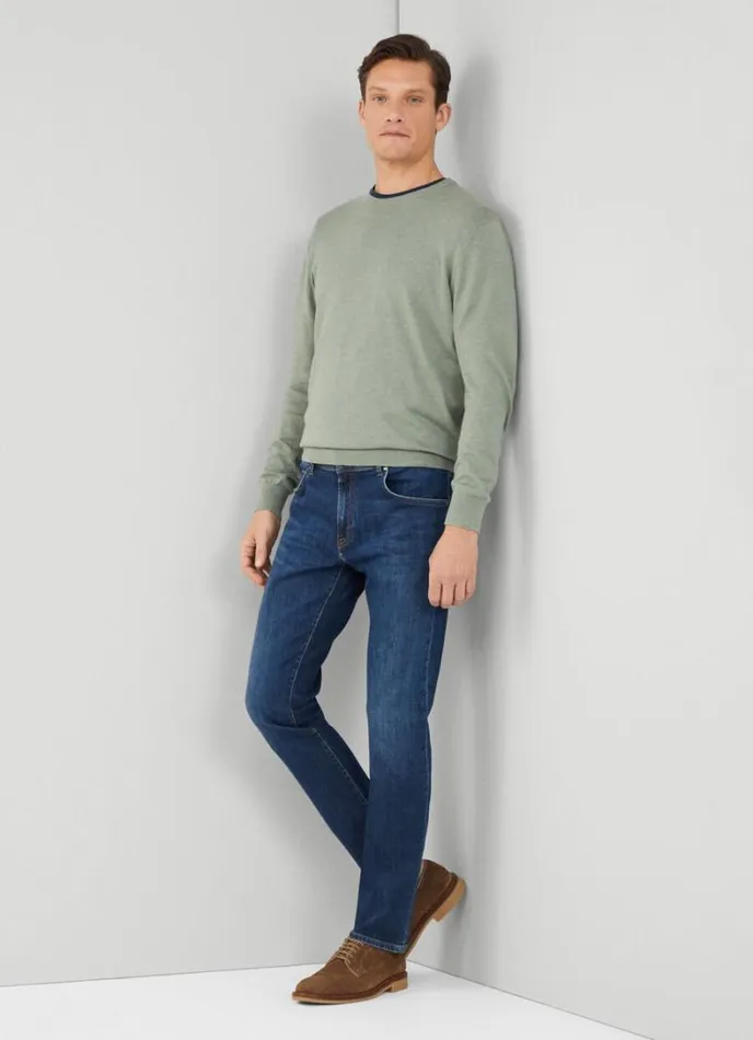 Men Slim Fit Vintage Jeans With Worn Look Denim Blue Hackett London Trousers and Chinos