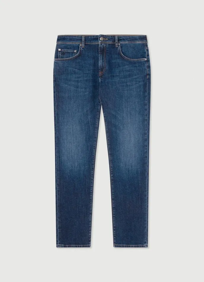 Men Slim Fit Vintage Jeans With Worn Look Denim Blue Hackett London Trousers and Chinos