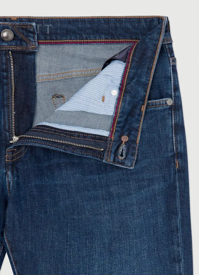 Men Slim Fit Vintage Jeans With Worn Look Denim Blue Hackett London Trousers and Chinos
