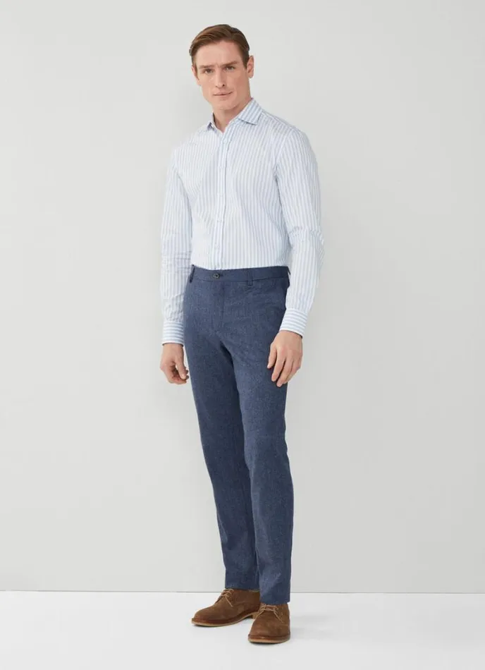 Men Slim Fit Wool And Silk Herringbon Chinos Avio Hackett London Trousers and Chinos