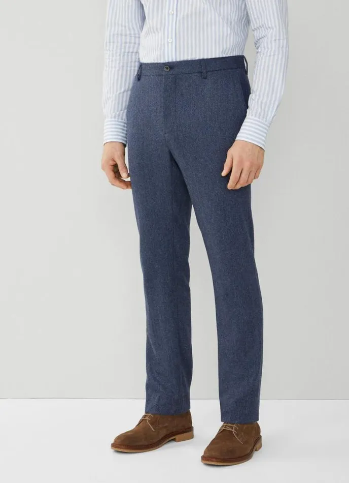 Men Slim Fit Wool And Silk Herringbon Chinos Avio Hackett London Trousers and Chinos