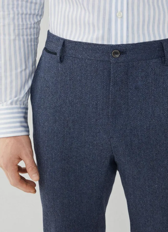 Men Slim Fit Wool And Silk Herringbon Chinos Avio Hackett London Trousers and Chinos