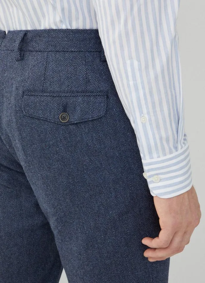 Men Slim Fit Wool And Silk Herringbon Chinos Avio Hackett London Trousers and Chinos