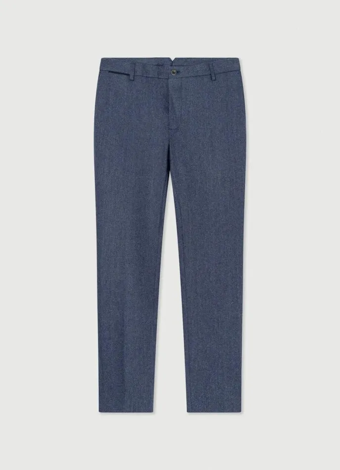 Men Slim Fit Wool And Silk Herringbon Chinos Avio Hackett London Trousers and Chinos