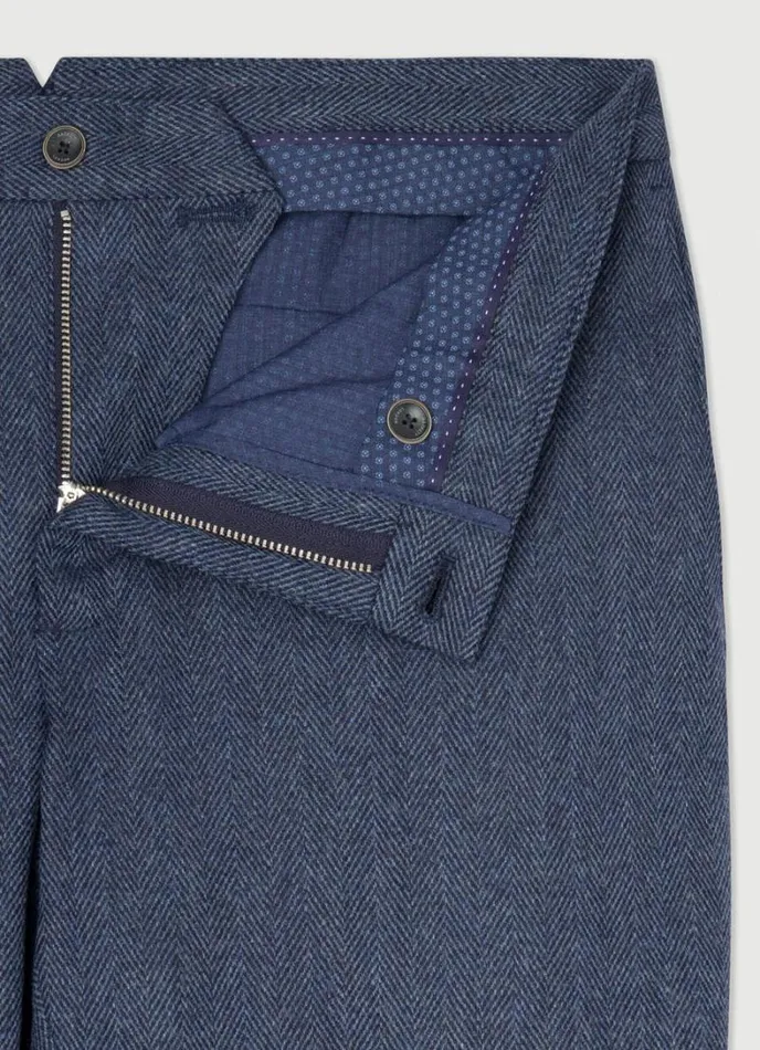 Men Slim Fit Wool And Silk Herringbon Chinos Avio Hackett London Trousers and Chinos