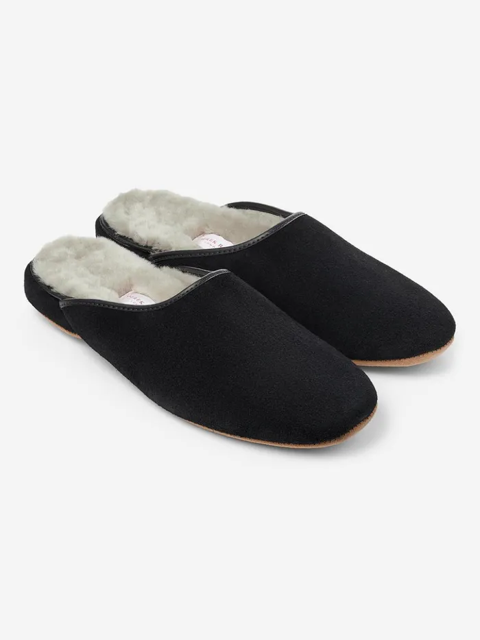 MenSlippers Mule Slippers Douglas Suede Sheepskin Black Derek Rose Slippers
