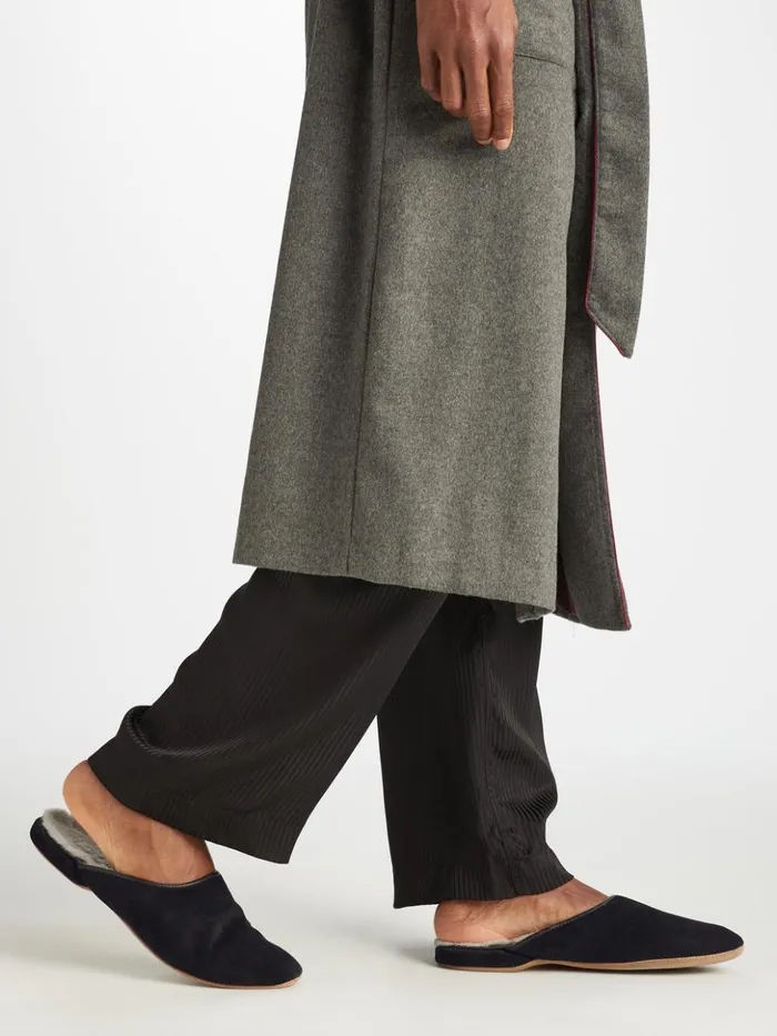MenSlippers Mule Slippers Douglas Suede Sheepskin Black Derek Rose Slippers