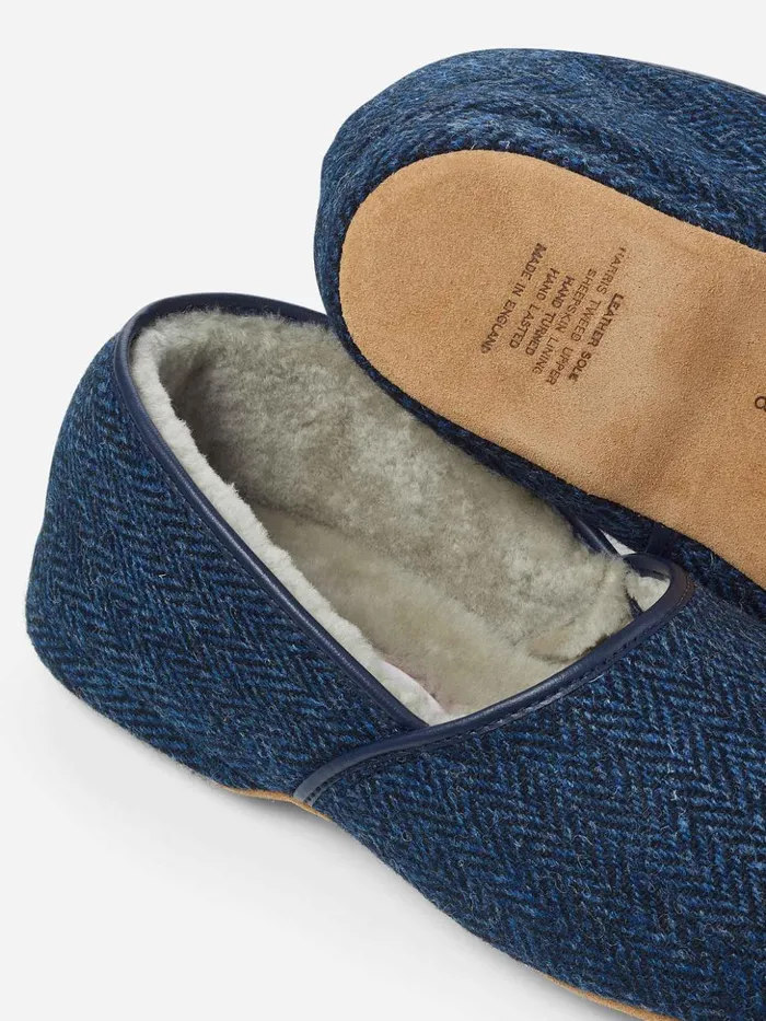 MenSlippers Slippers Crawford 2 Harris Tweed Sheepskin Navy Derek Rose Slippers