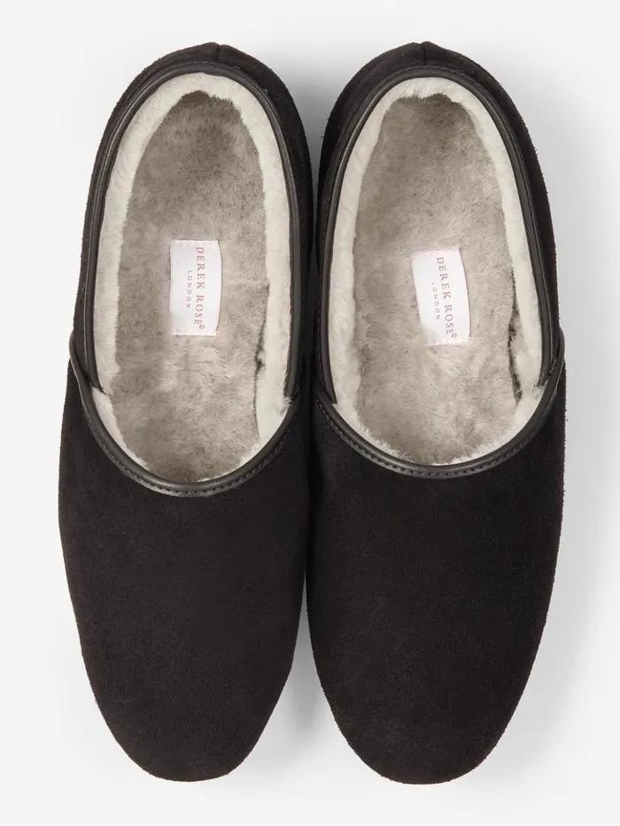 MenSlippers Slippers Crawford Suede Sheepskin Black Derek Rose Slippers