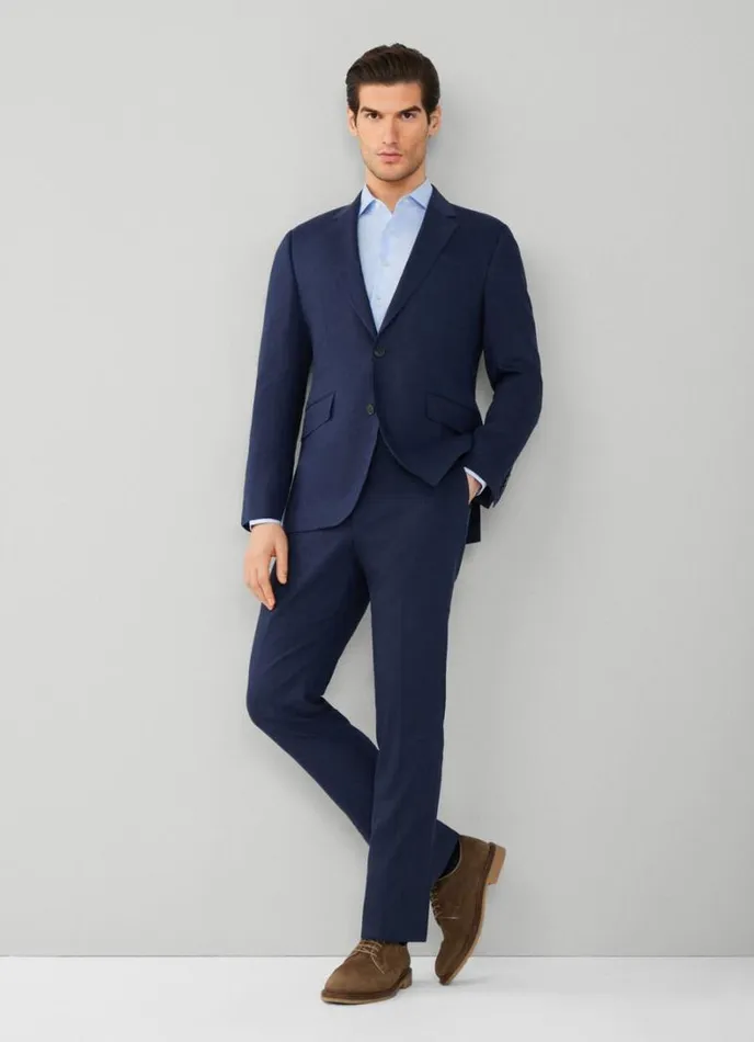 Men Stretch Linen Suit Navy Hackett London Suits