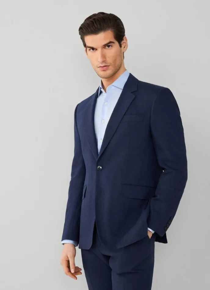 Men Stretch Linen Suit Navy Hackett London Suits