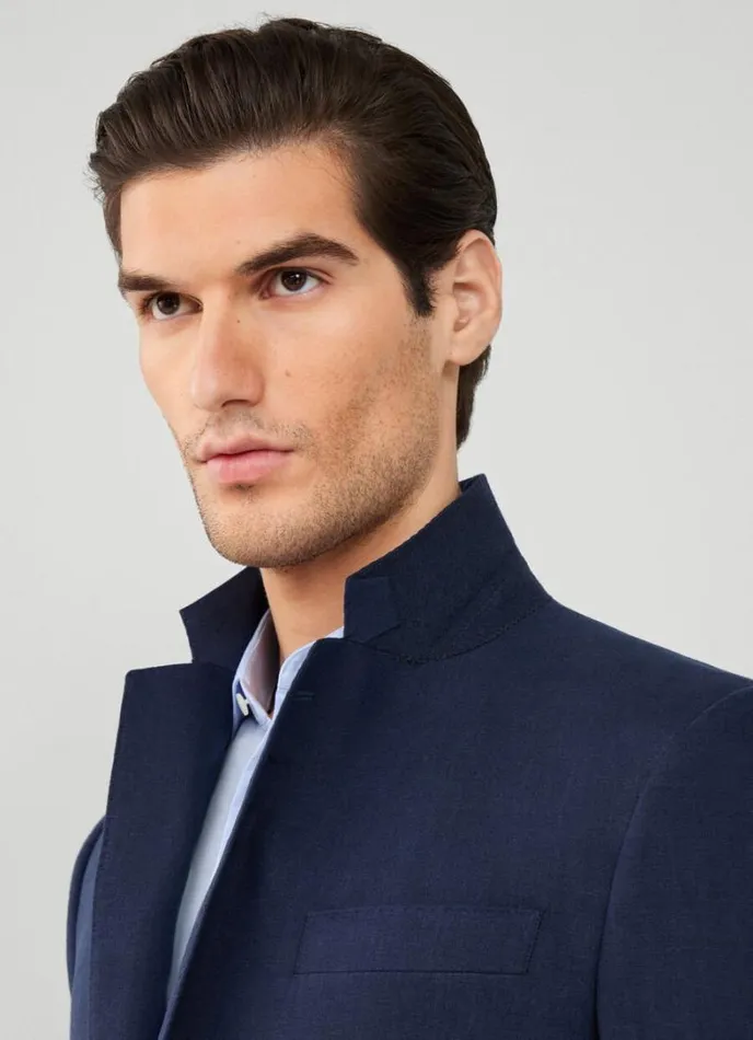 Men Stretch Linen Suit Navy Hackett London Suits