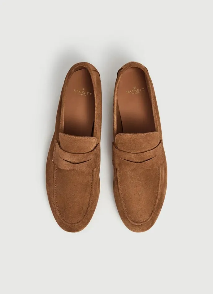 Men Suede Moccasins Cognac Brown Hackett London Casual Shoes