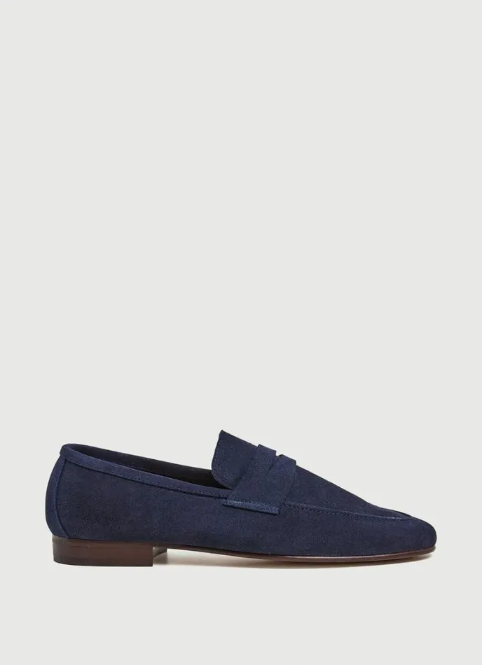 Men Suede Moccasins Navy Hackett London Casual Shoes