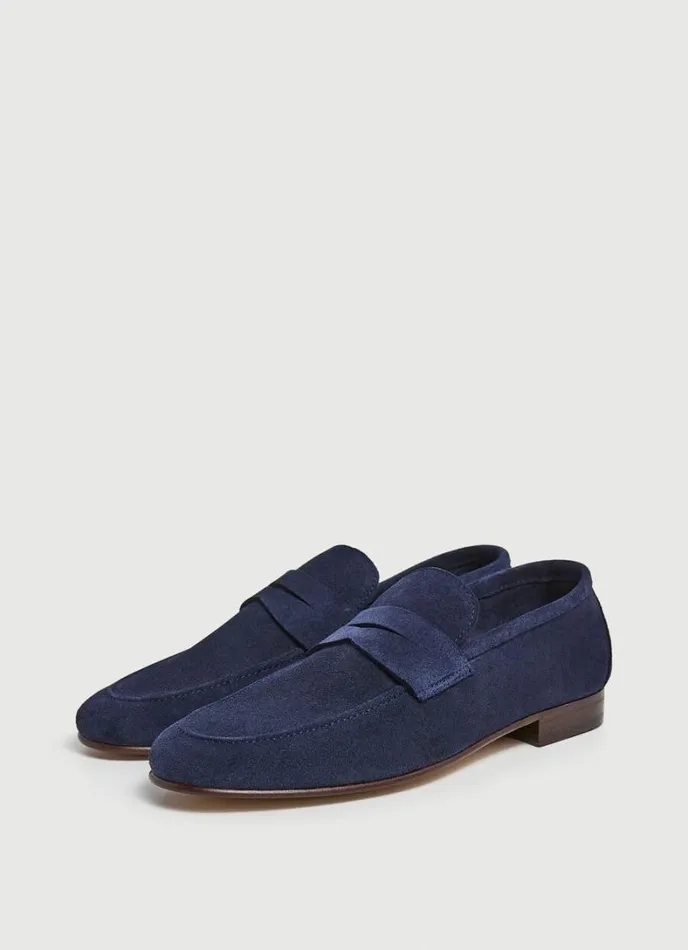 Men Suede Moccasins Navy Hackett London Casual Shoes