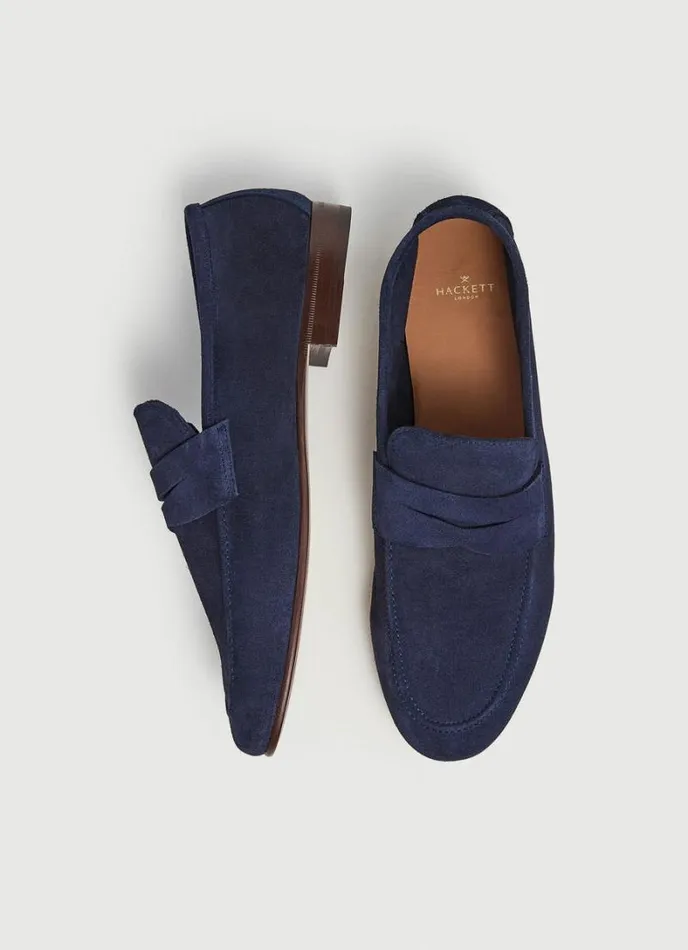 Men Suede Moccasins Navy Hackett London Casual Shoes