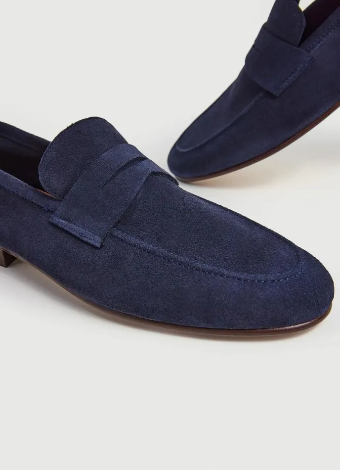 Men Suede Moccasins Navy Hackett London Casual Shoes