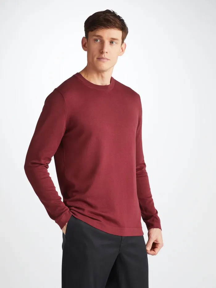 Men Sweater Jacob Sea Island Cotton Burgundy Derek Rose Sea Island Cotton Sweaters