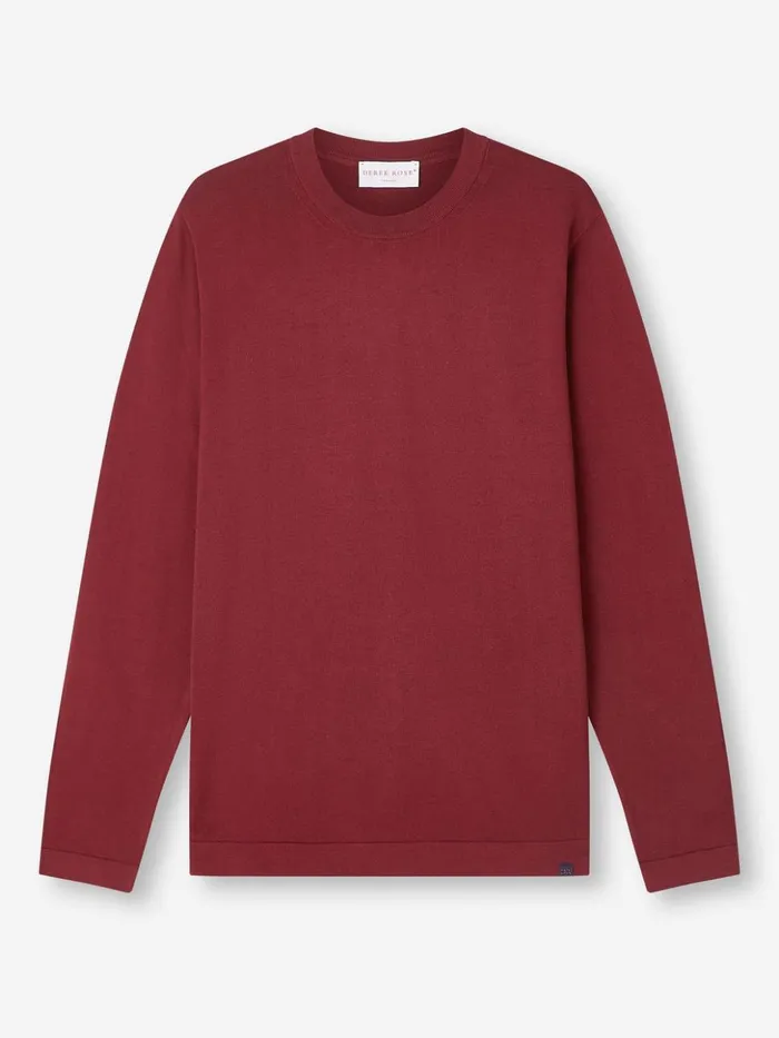 Men Sweater Jacob Sea Island Cotton Burgundy Derek Rose Sea Island Cotton Sweaters