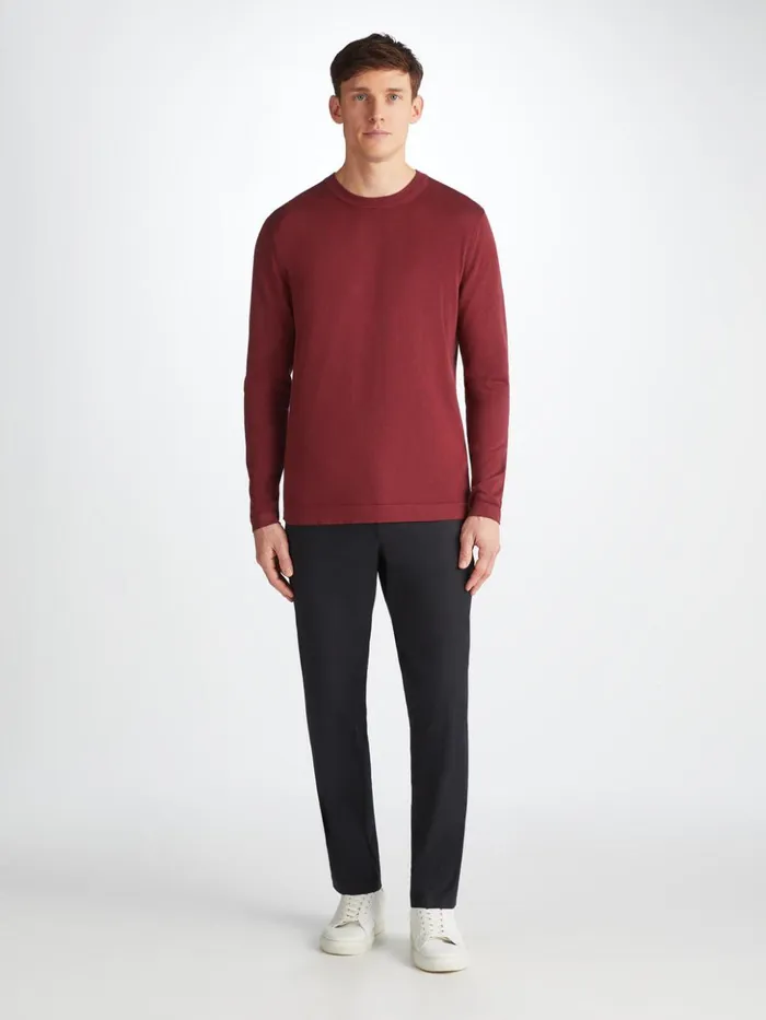 Men Sweater Jacob Sea Island Cotton Burgundy Derek Rose Sea Island Cotton Sweaters