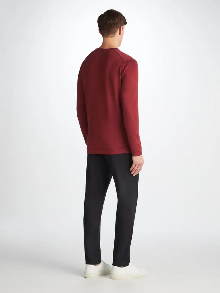Men Sweater Jacob Sea Island Cotton Burgundy Derek Rose Sea Island Cotton Sweaters