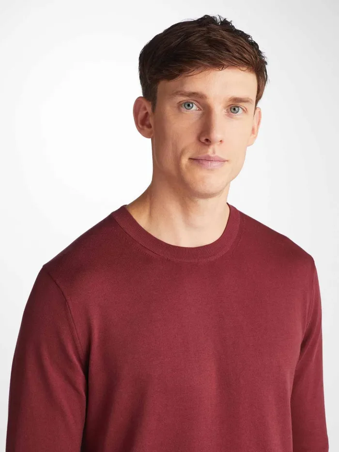 Men Sweater Jacob Sea Island Cotton Burgundy Derek Rose Sea Island Cotton Sweaters