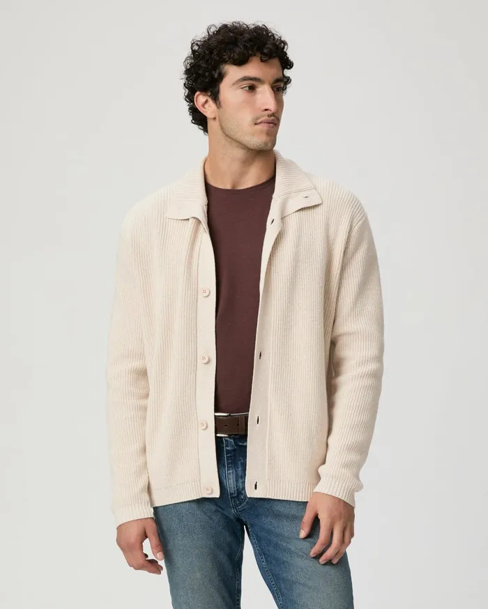 Men Sweaters and Sweatshirts PAIGE Icon Capsule Groveland Cardigan 8211 Pale Khaki Multi