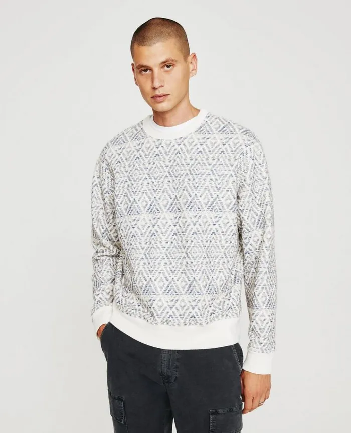 Men Sweatshirts AG Jeans Arc Crew Diamond Chevron Blue Multi