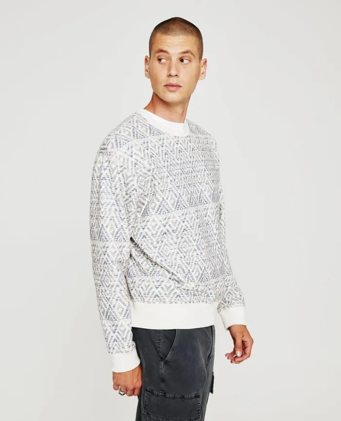 Men Sweatshirts AG Jeans Arc Crew Diamond Chevron Blue Multi Men Sweatshirts AG Jeans Arc Crew Diamond Chevron Blue Multi