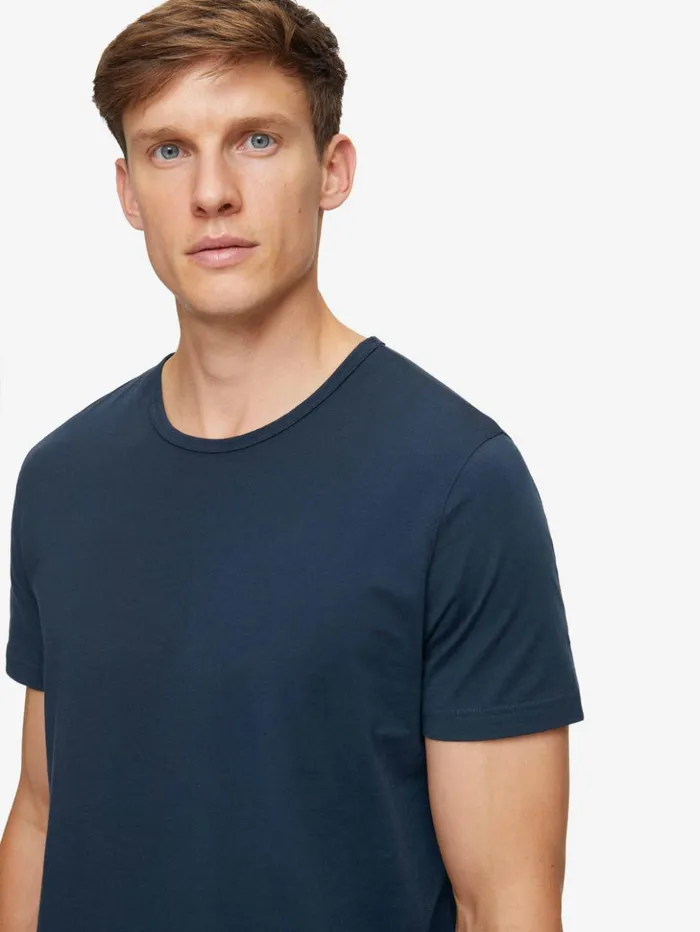 Men TShirt Riley Pima Cotton Navy Derek Rose Short Sleeve TShirts