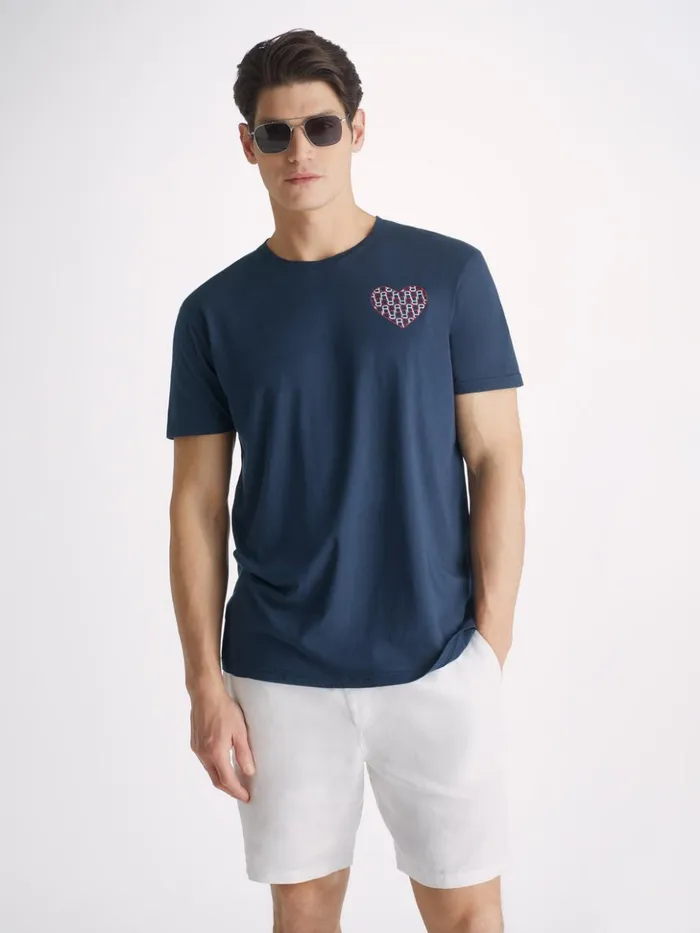 Men TShirt Ripley 15 Pima Cotton Navy Derek Rose Short Sleeve TShirts