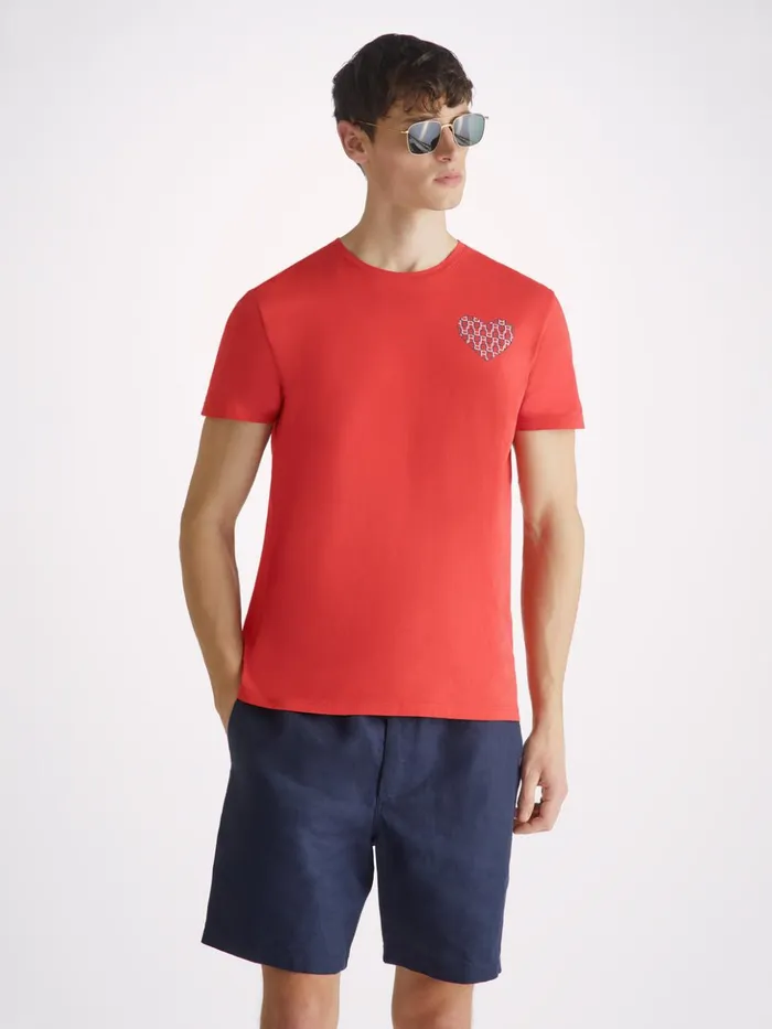 Men TShirt Ripley 15 Pima Cotton Red Derek Rose Short Sleeve TShirts