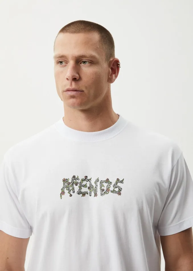 Men TShirts Afends AFENDS Mens Daisy Chain 8211 Boxy Fit Tee 8211 White