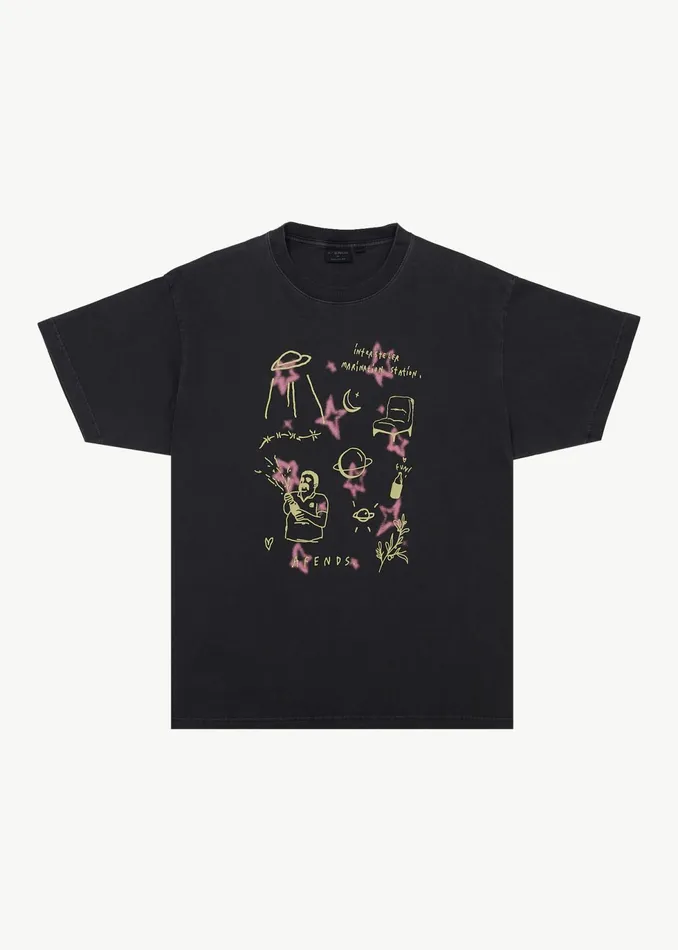 Men TShirts Afends AFENDS Mens Microdose 8211 Boxy Fit Tee 8211 Stone Black